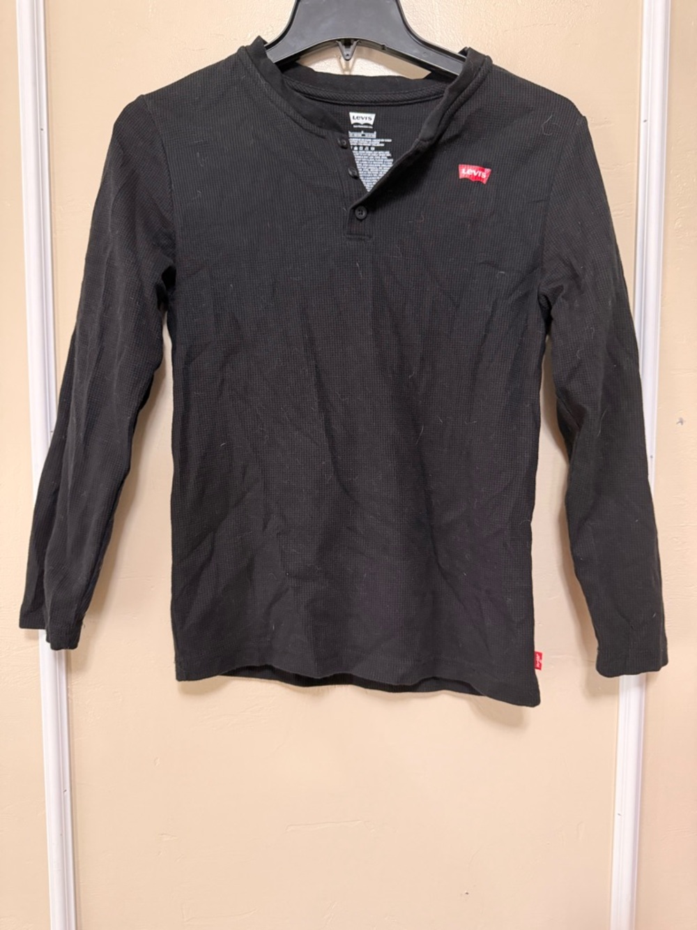 Levi's Black Waffle Knit Long Sleeve with Red Logo